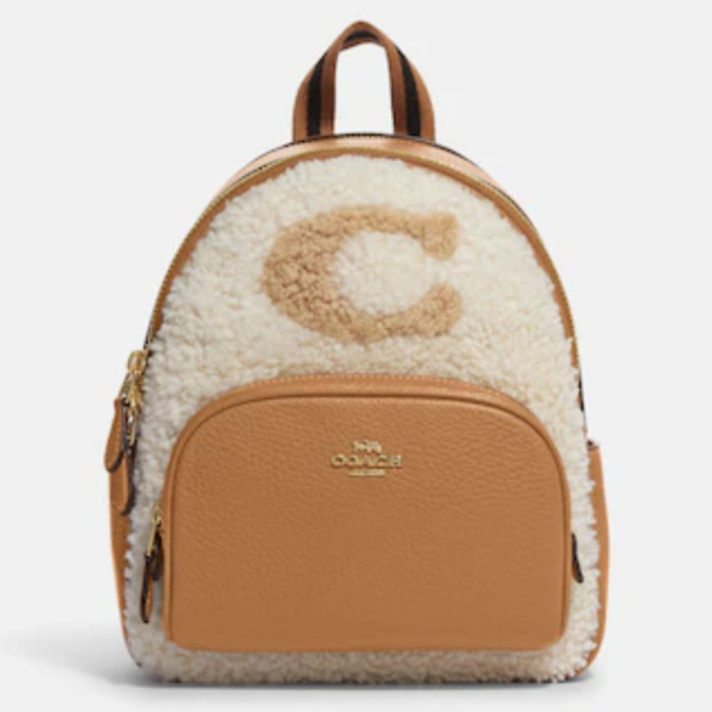 Coach Mini Court Shearling Backpack Leather With Signature Coach Motif